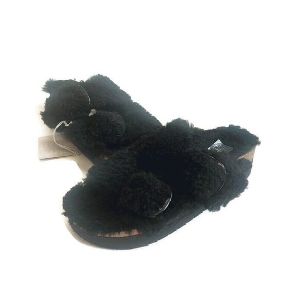 Papillio Birkenstock Arizona Big Buckle Shearling Sandals Womens 6 Teddy Black - Picture 5 of 9